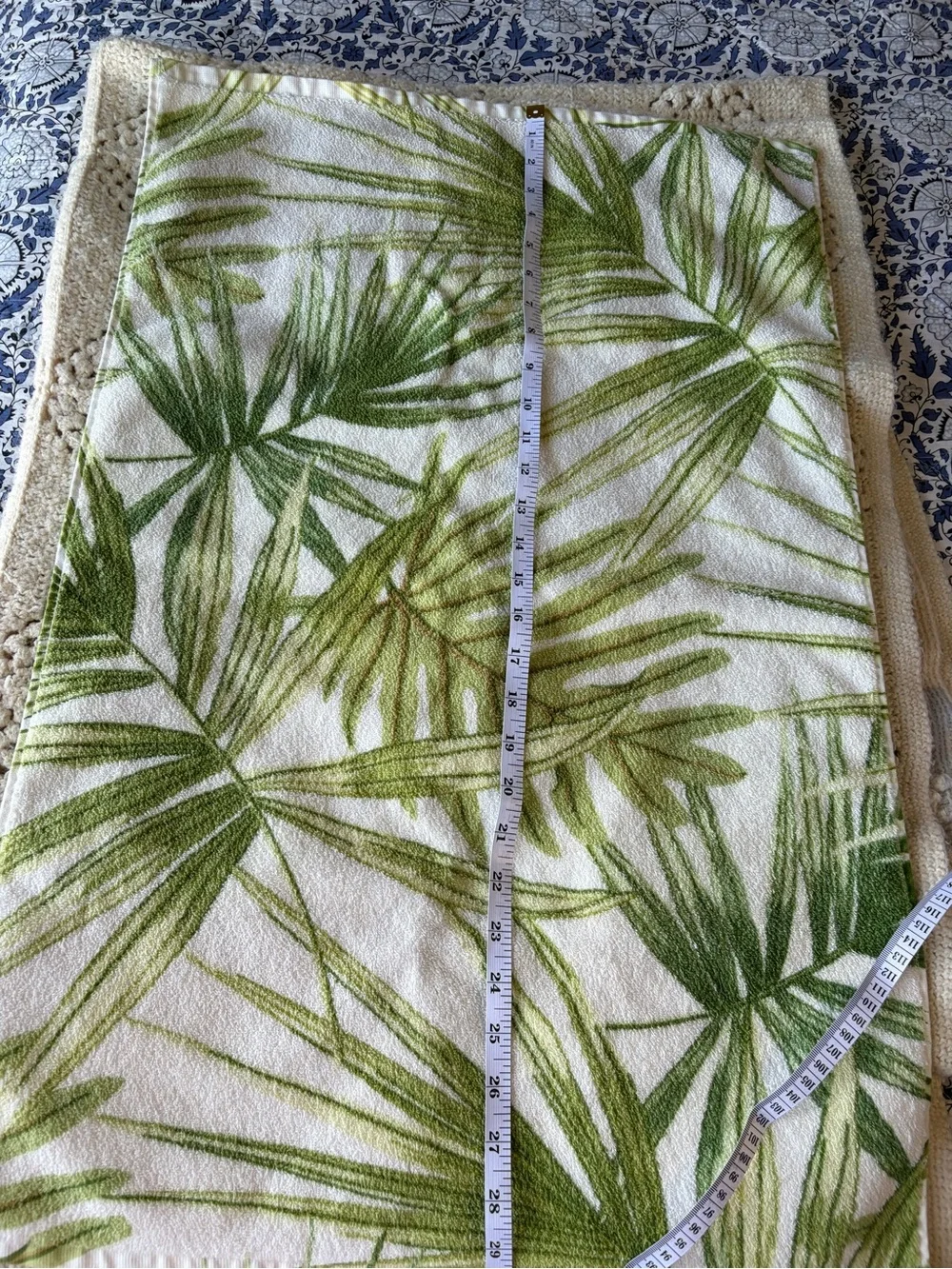 Pottery Barn pair of Green Palm Leaf hand towels coastal grandma tropical beach